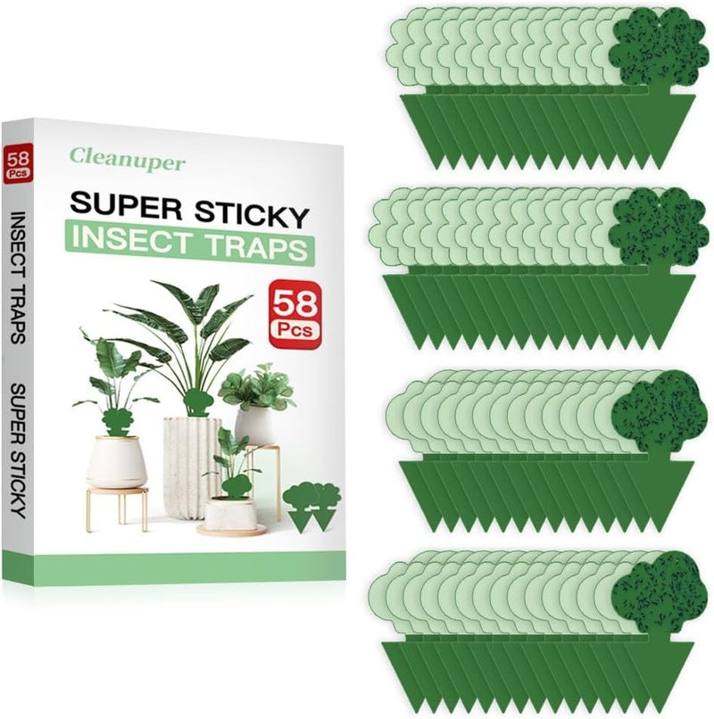 Cleanuper 58 Pack Flying Insect Traps for Plants – Green Sticky Traps for Fungus Gnats, Flies & Flying Bugs, Indoor Outdoor Flying Bug Catcher for Pots, Garden & Kitchen, Non-Toxic, Odorless, Kid & Pet Safe - Image 2